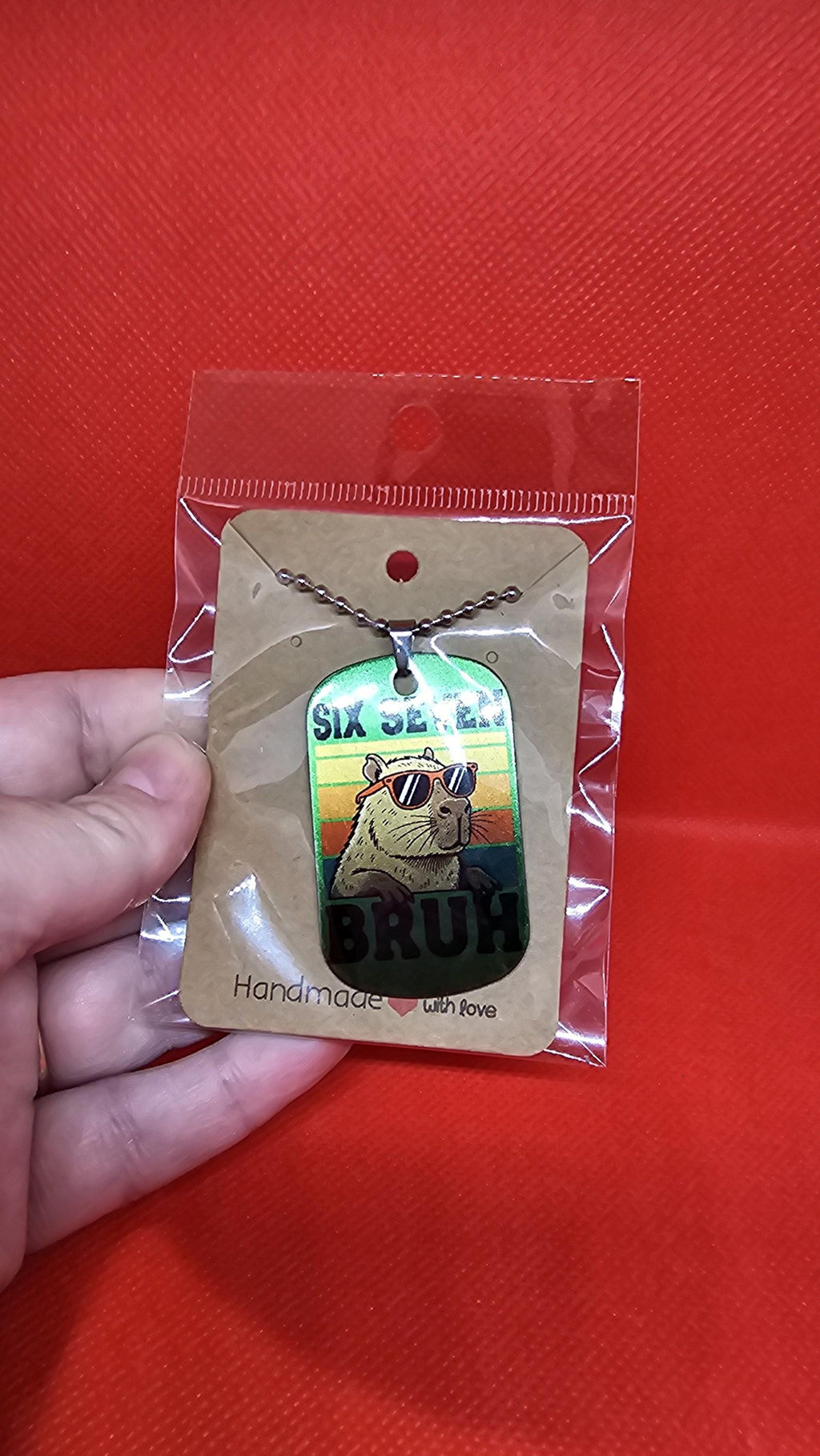 Ready Made 6 7 Bruh Necklace – Funny Dog Tag Pendant for Teens & Kids, gift