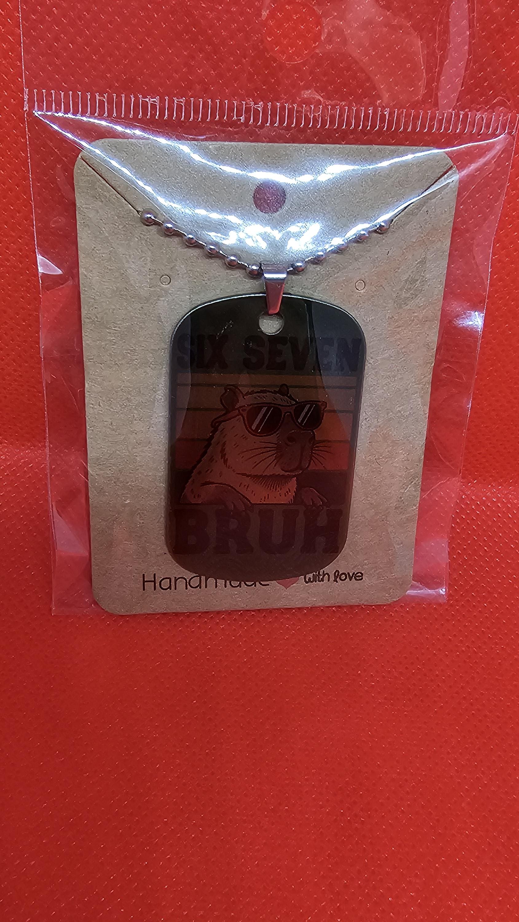 Ready Made 6 7 Bruh Necklace – Funny Dog Tag Pendant for Teens & Kids, gift